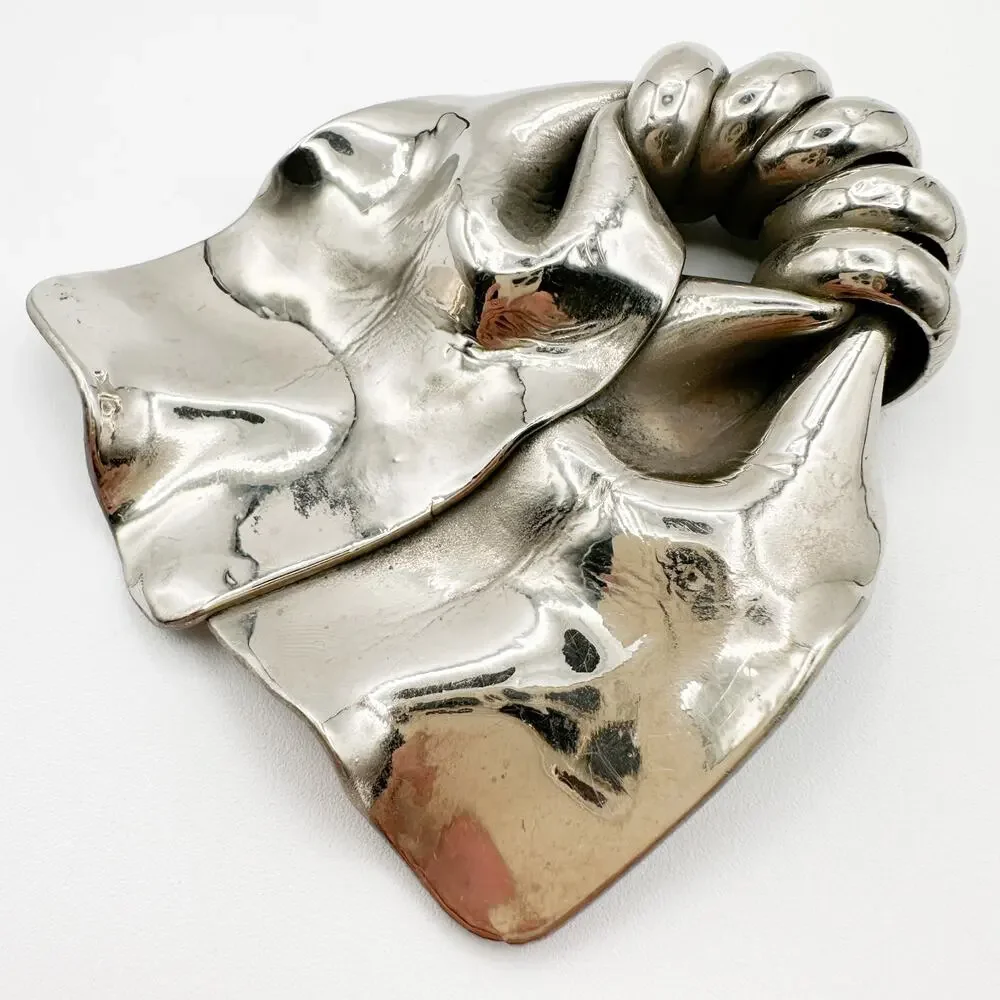 1940s H. Pomerantz Huge Epic Silver Tone Modernist Brooch MCM Biomorphic Bow
